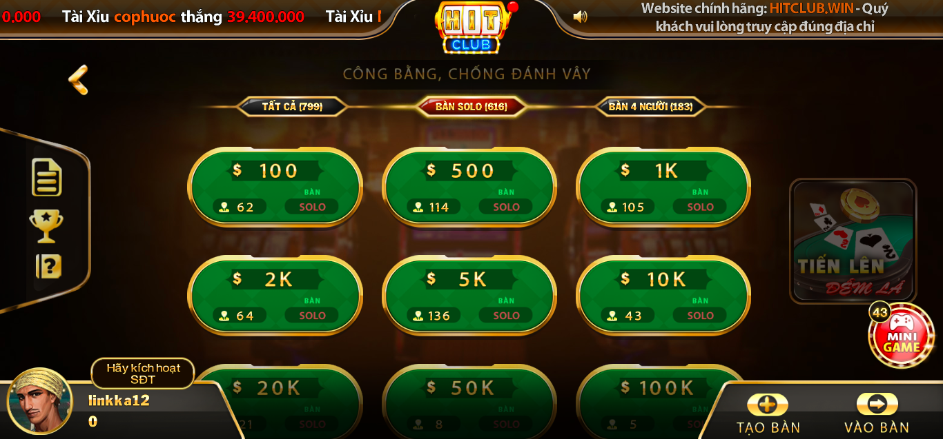Thông tin về game bài đổi thưởng Tiến Lên đếm lá tại Hitclub