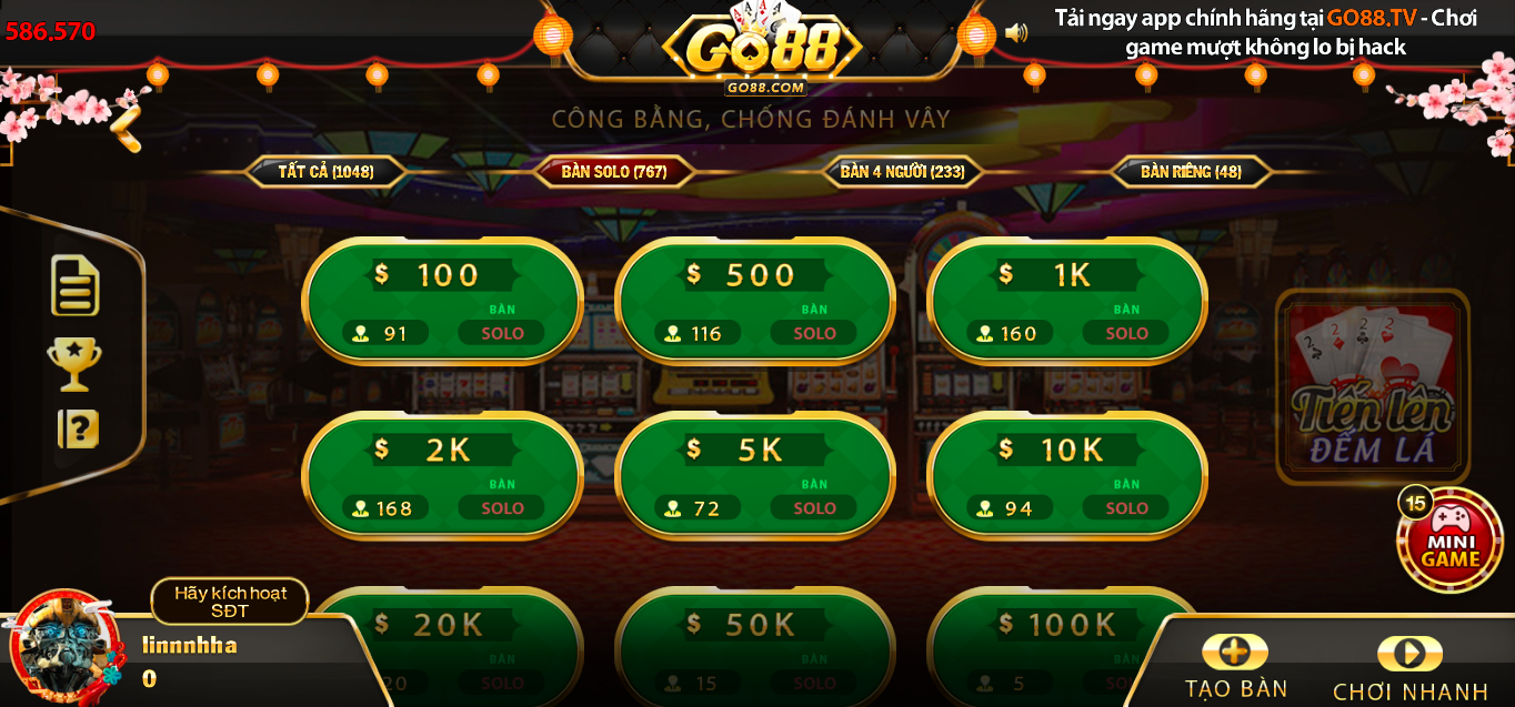 Thông tin cần biết về game bai doi thuong Tiến lên đếm lá tại Go88