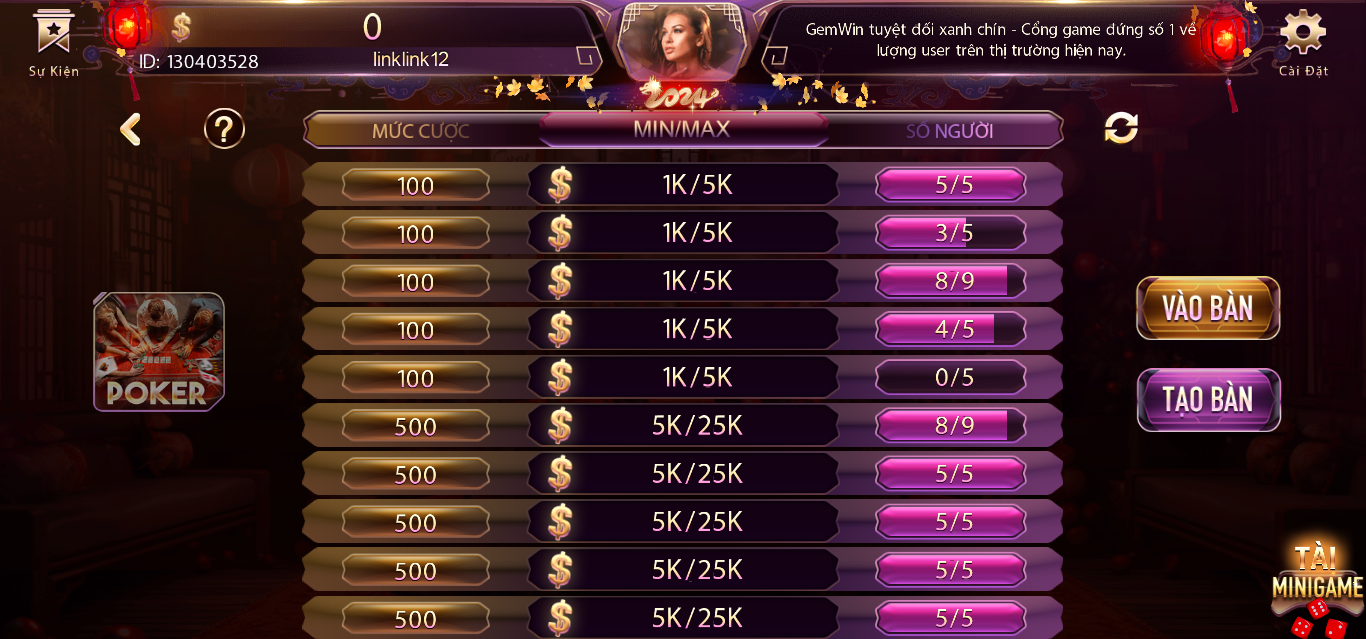 Các bước tham gia game bài đổi thưởng uy tín Poker đơn giản tại Gemwin